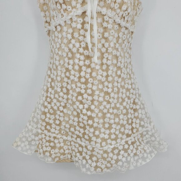 Lulus Charmaine White / Nude‎ Embroidered Mini Babydoll Top Mini Dress Medium - Picture 6 of 13